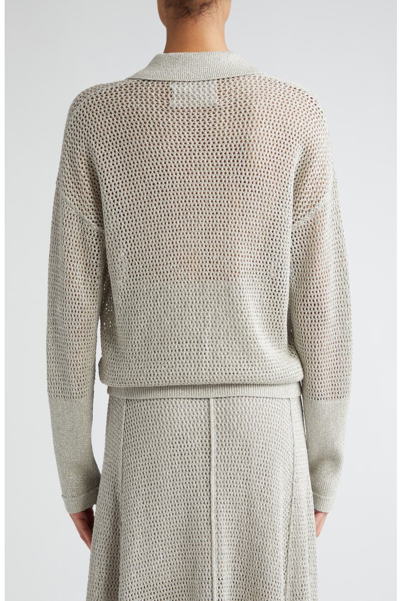Johnny Collar Shimmer Mesh Polo Sweater, Alternate, color, SILVER