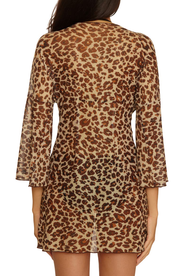 Safari Tie Front Long Sleeve Sheer Mesh Cover-Up, Alternate, color, LEOPARD