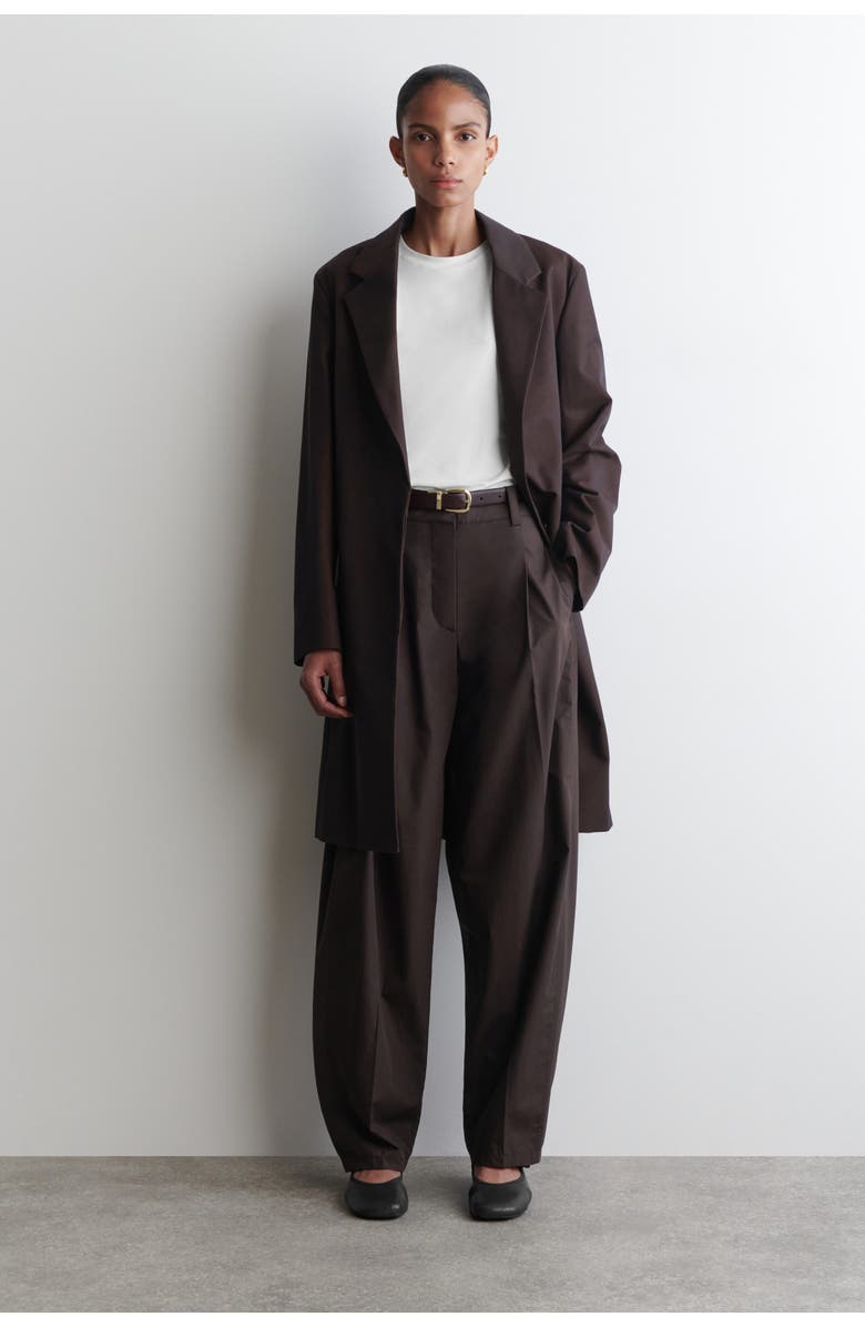 COS Pleated Cotton Barrel-Leg Trousers, Main, color, Dark Brown