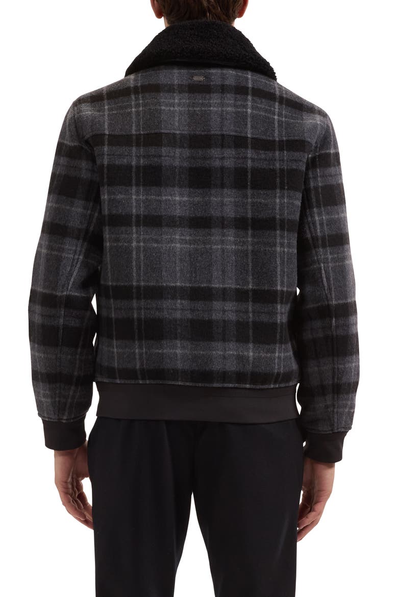 Plaid Wool Blend Blouson Jacket with Faux Shearling Collar, Alternate, color, BLACK