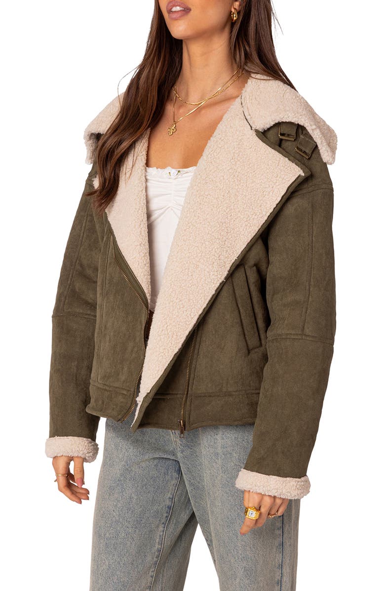 EDIKTED Oversize Faux Shearling & Faux Suede Jacket, Alternate, color,