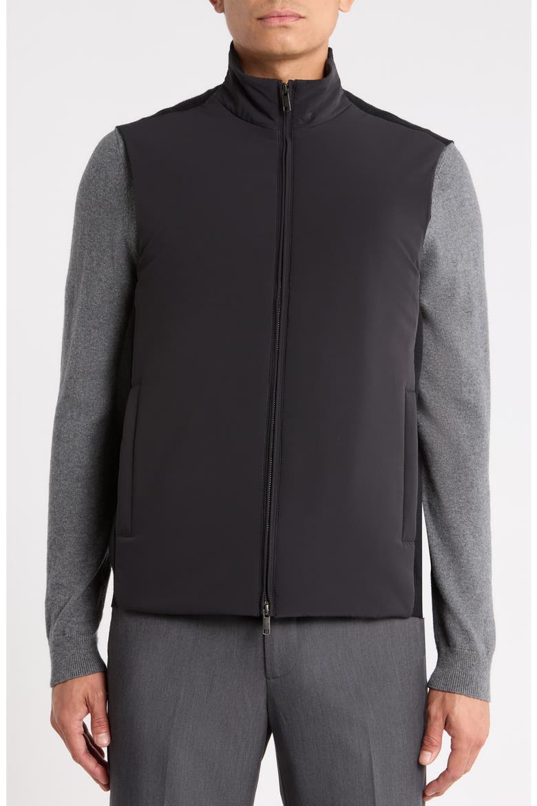 Mixed Media Insulated Knit Vest, Alternate, color, BLACK