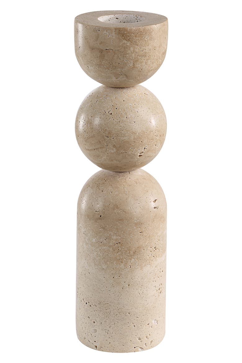 Travertine Candle Holders, Alternate, color, BEIGE
