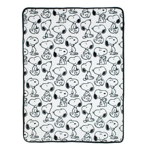 Lambs & Ivy Classic Snoopy Minky And Faux Shearling Baby Blanket In White