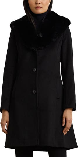 Lauren Ralph hot Lauren wool blend faux fur coat