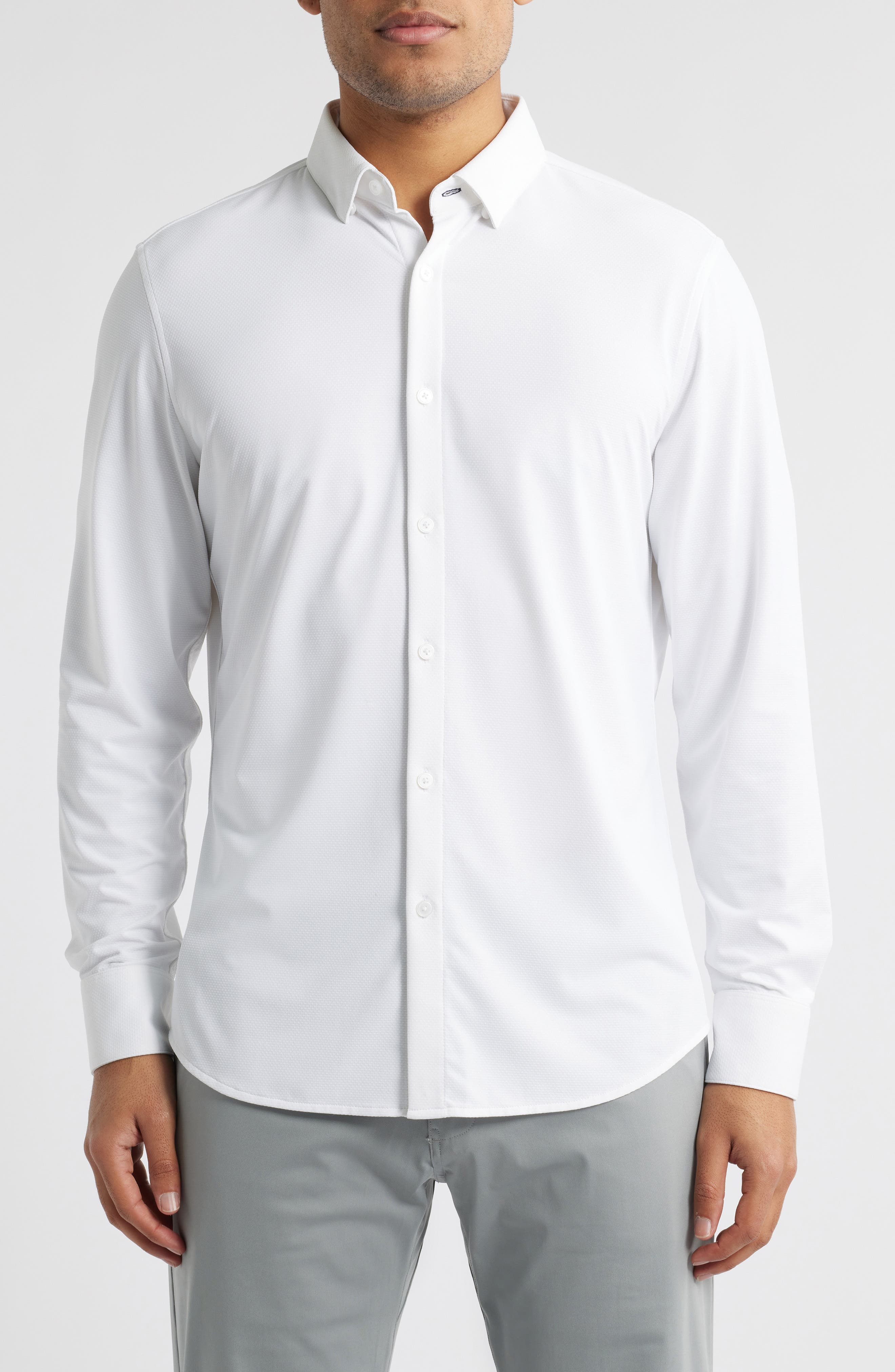 Halyard Trim Fit Solid Textured Knit Button-Up Shirt