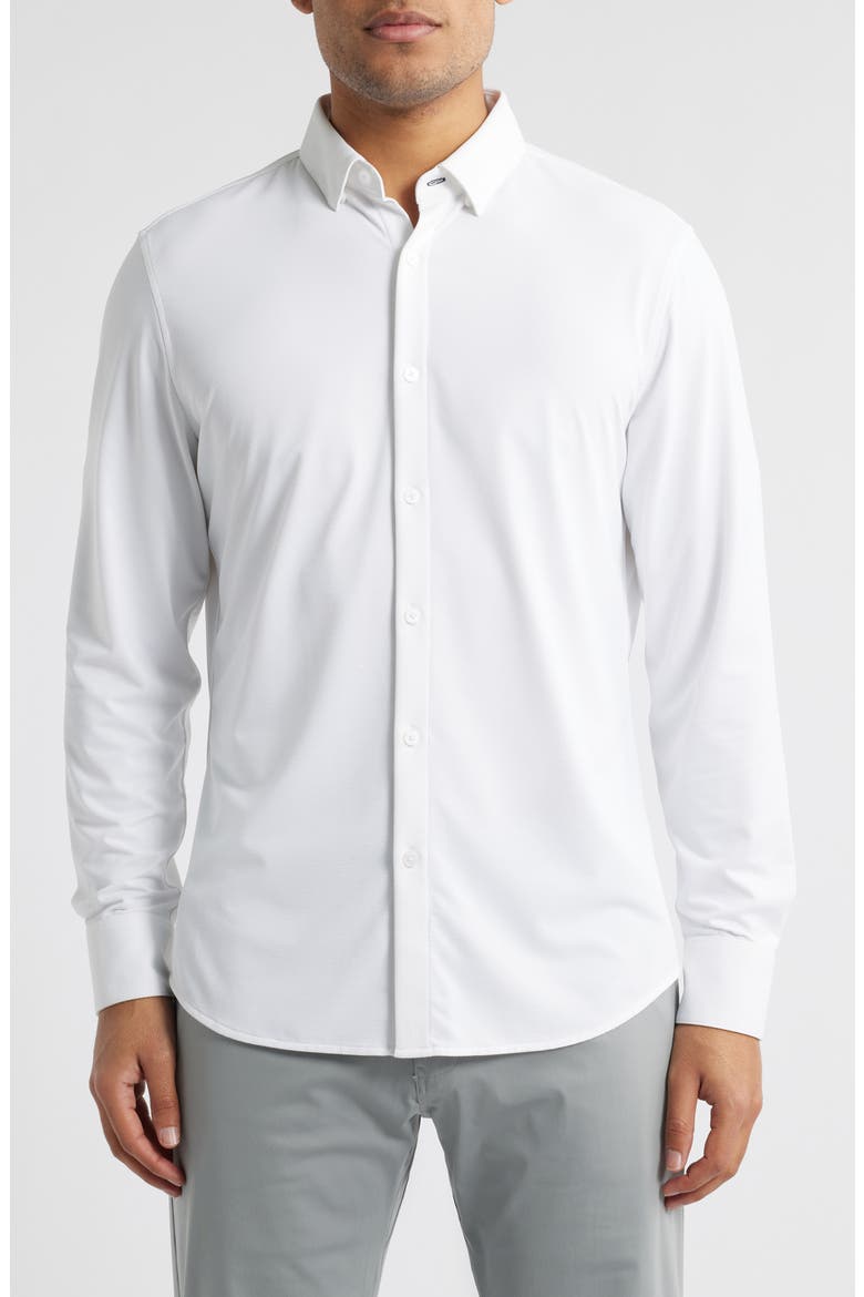 Halyard Trim Fit Solid Textured Knit Button-Up Shirt, Main, color, WHITE