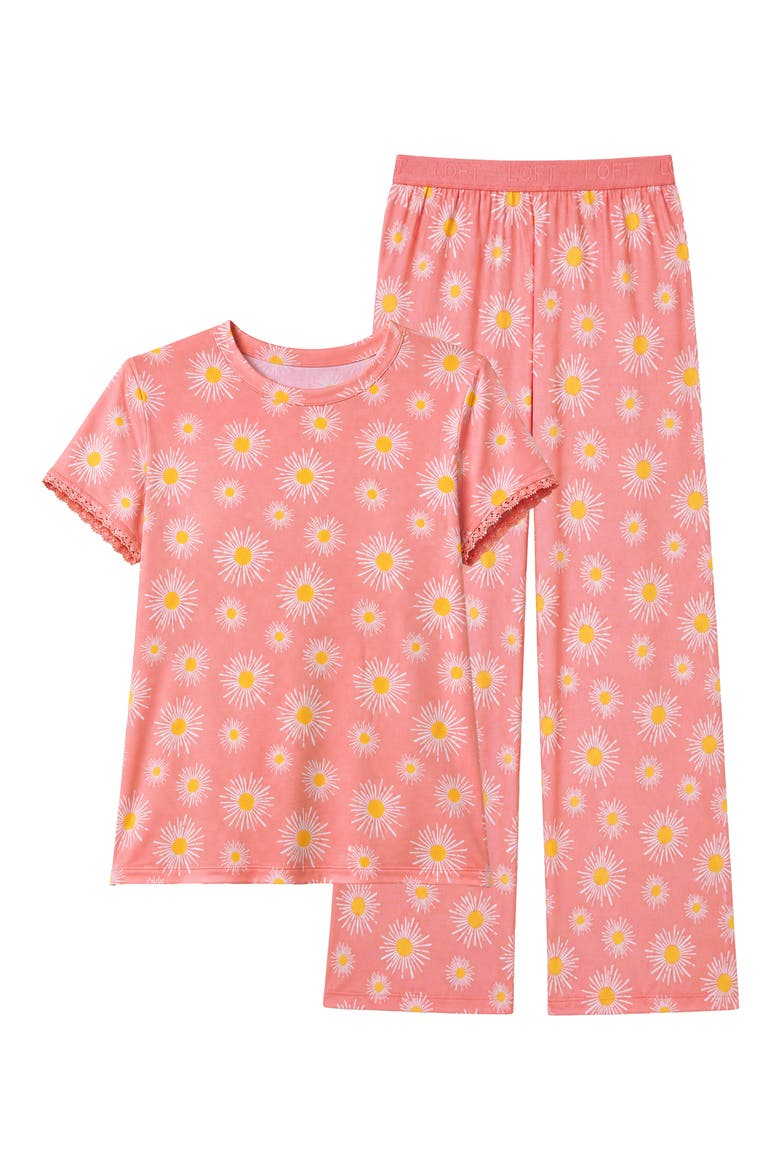 Lace Trim Floral Pajama Top, Alternate, color, STARBURST PINK