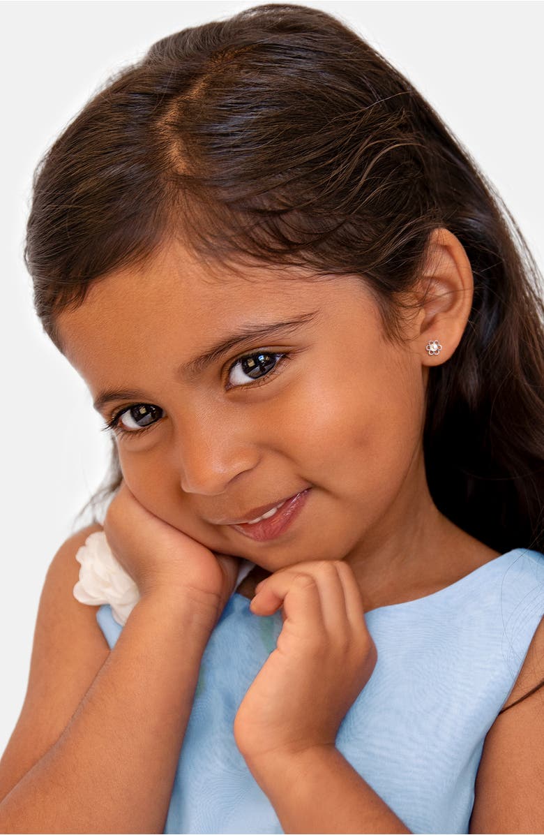 Tiny Blessings Petals and Pearls Studs Screw Back Earrings, Alternate, color, 14K White Gold