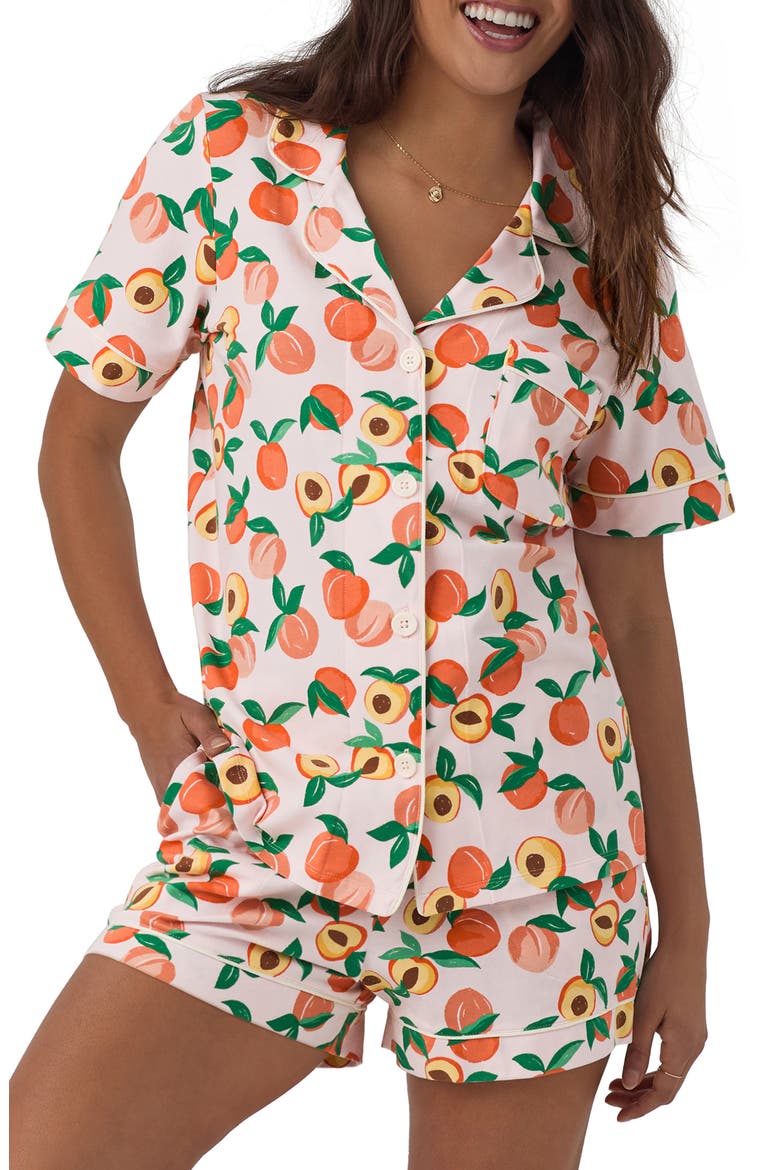 Print Stretch Organic Cotton Jersey Short Pajamas, Main, color, PEACHY KEEN