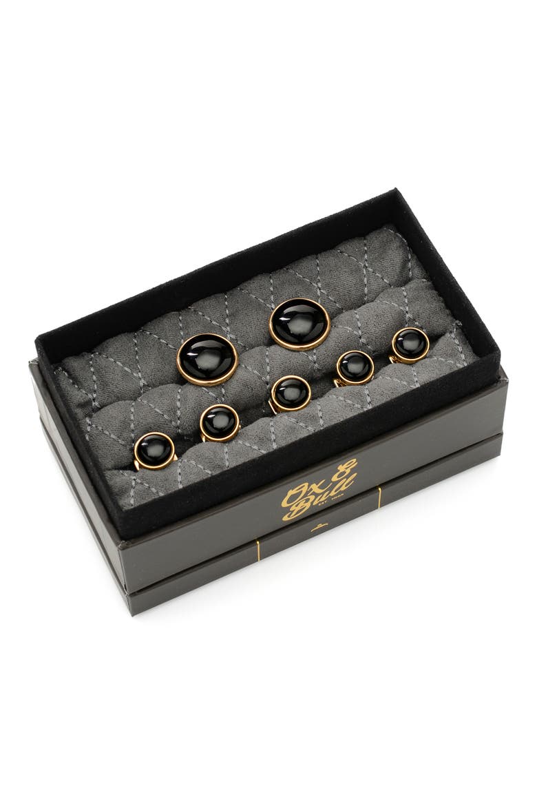 Onyx Cuff Link & Stud Set, Alternate, color, BLACK