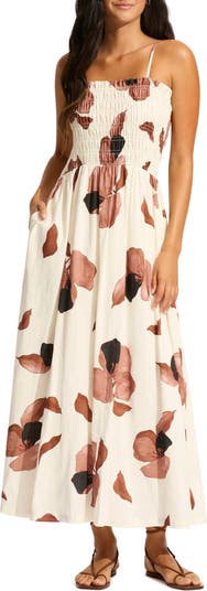 Seafolly Secret Garden Shirred Cover-Up Midi Sundress