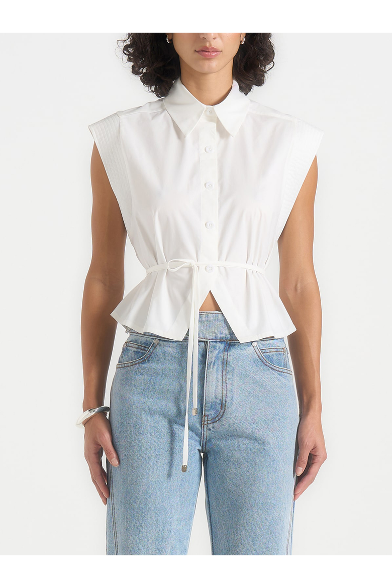 Malia Wide Shoulder Cropped Shirt, Alternate, color, White