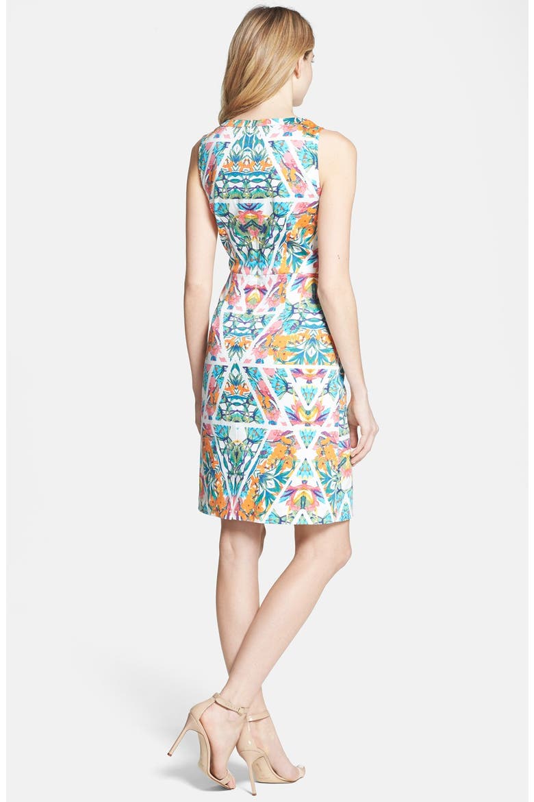 Caged Yoke Floral Print Sheath Dress, Alternate, color, IVORY MULTI