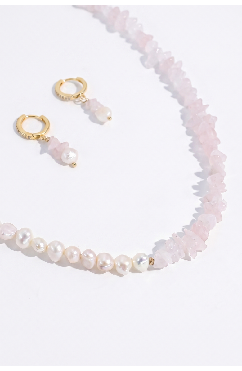 Joey Baby Rose Quartz Manifesting Necklace & Earring Gift Set, Main, color, Metallic Gold