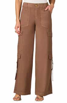 High Waist Cotton Blend Cargo Pants