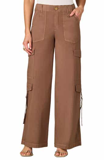 High Waist Cotton Blend Cargo Pants