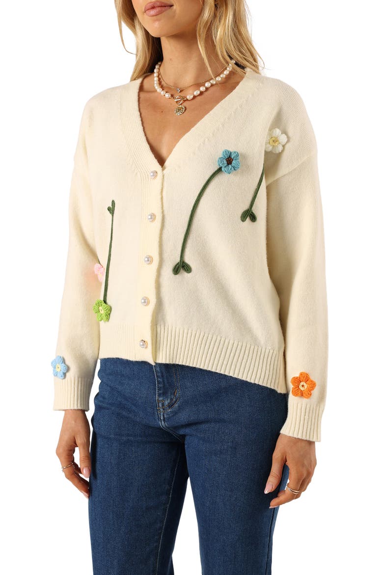 Reign Flower Embellished Cardigan, Alternate, color, CREAM
