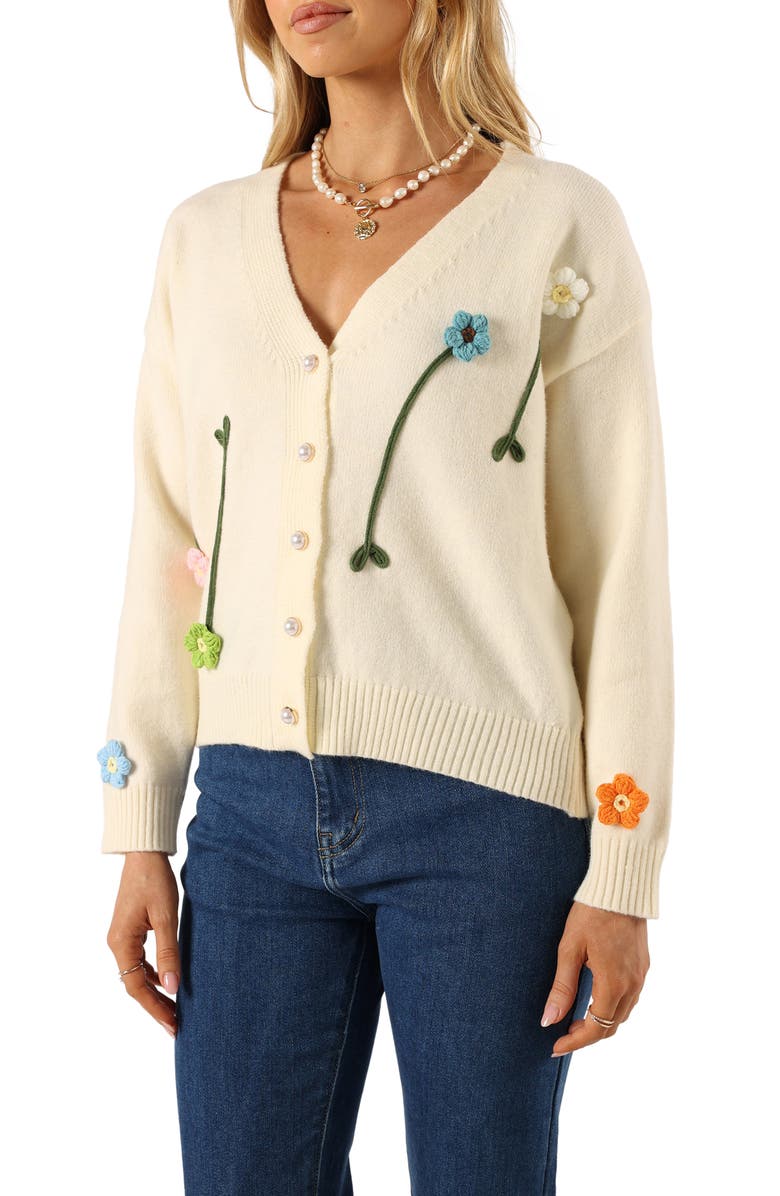 Petal & Pup Reign Flower Embellished Cardigan, Alternate, color, Cream