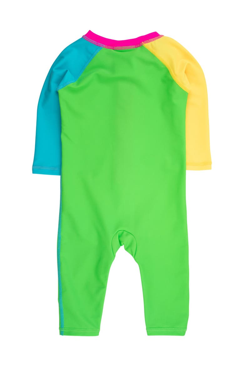UPF50+ Sun Protected Full Length Long Sleeve Rash Guard One Piece Swimsuit, Alternate, color, Neon Color Block