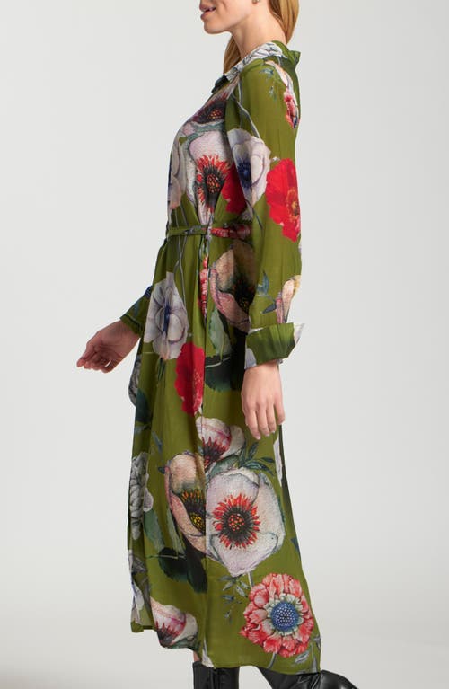 Apny Long Sleeve Shirtdress In Green