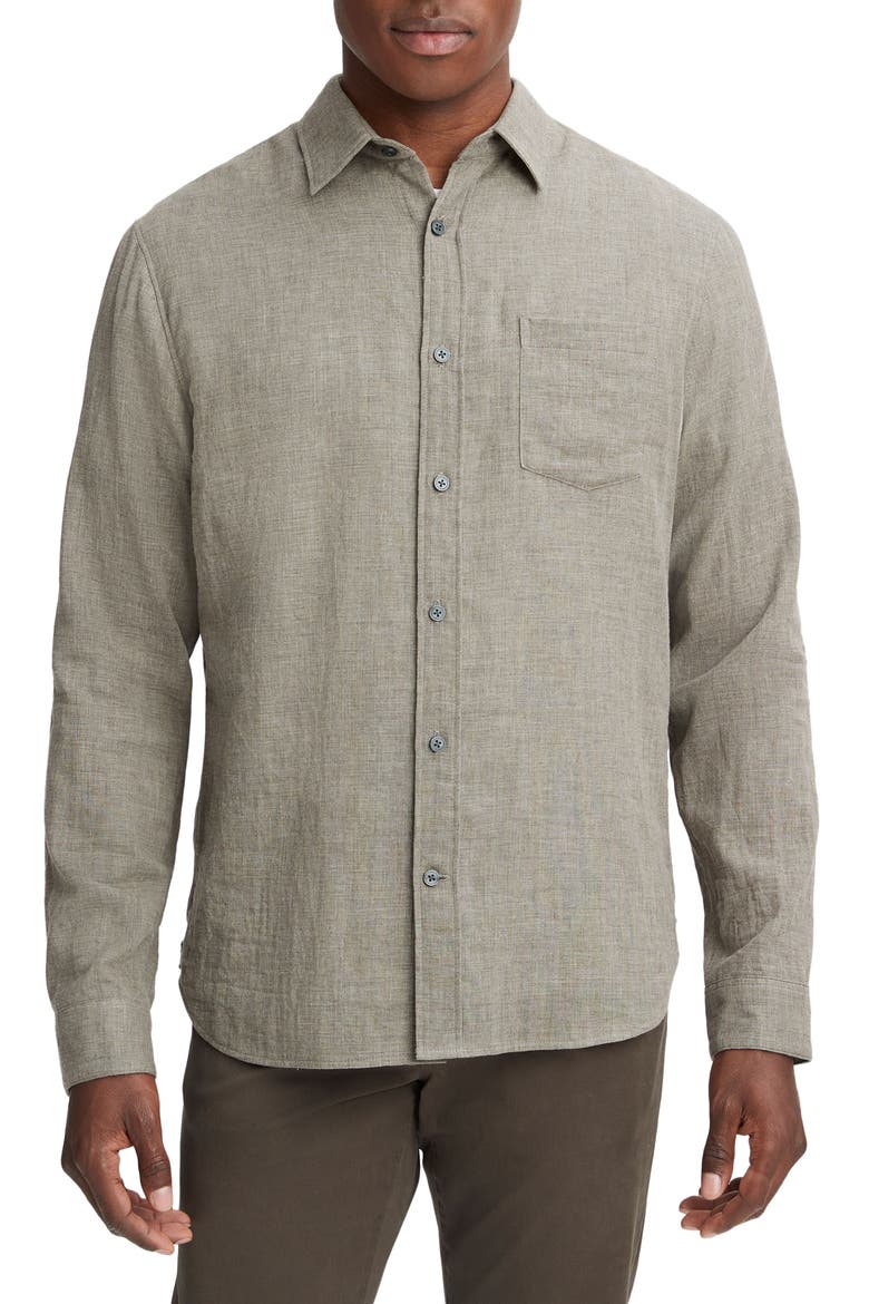 Double Face Cotton Button-Up Shirt, Main, color, HEATHER LIMESTONE