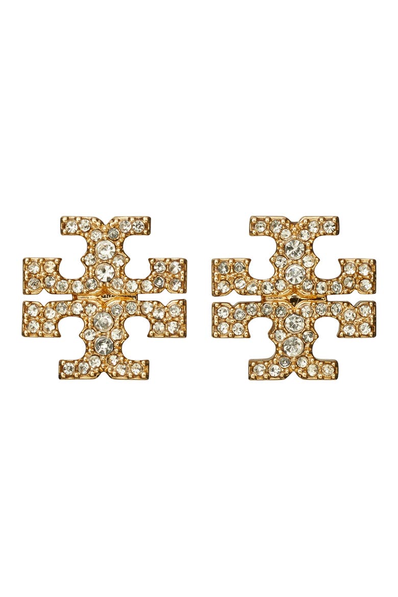 Icon Pavé Stud Earrings, Main, color, TORY GOLD / CRYSTAL