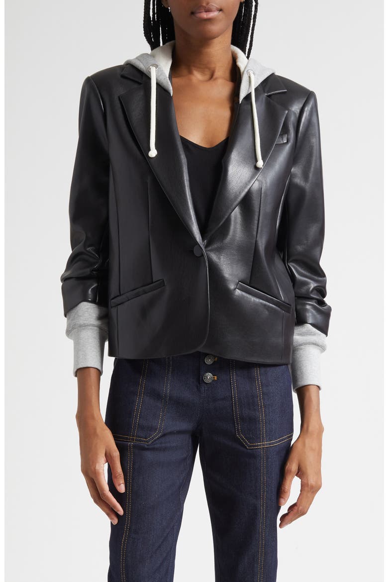 Khloe Hooded Faux Leather Jacket, Main, color, BLACK/HEATHER GREY
