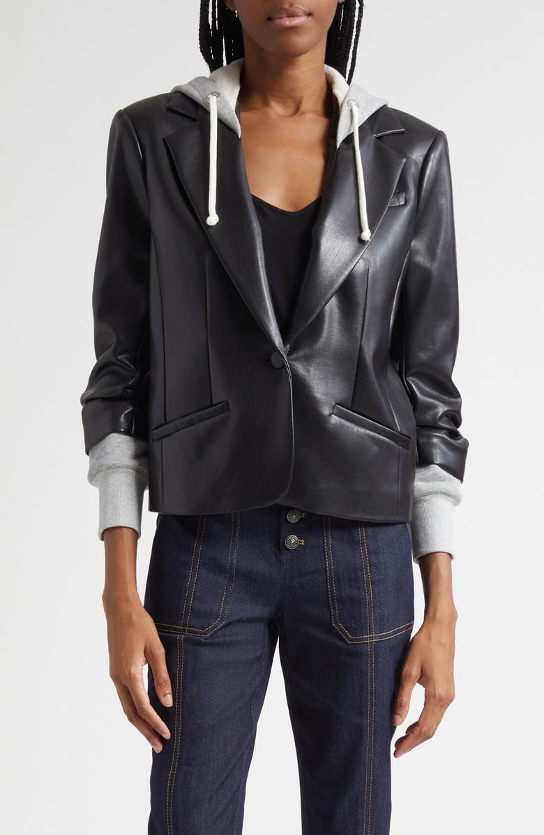 Cinq à Sept Khloe Hooded Faux Leather Jacket, Main, color, Black/Heather Grey