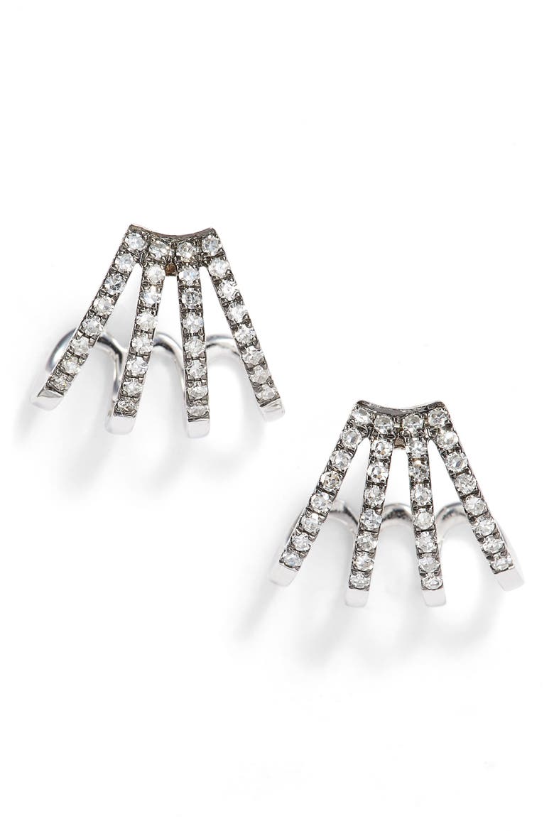 Diamond Multirow Huggie Earrings, Main, color, WHITE GOLD