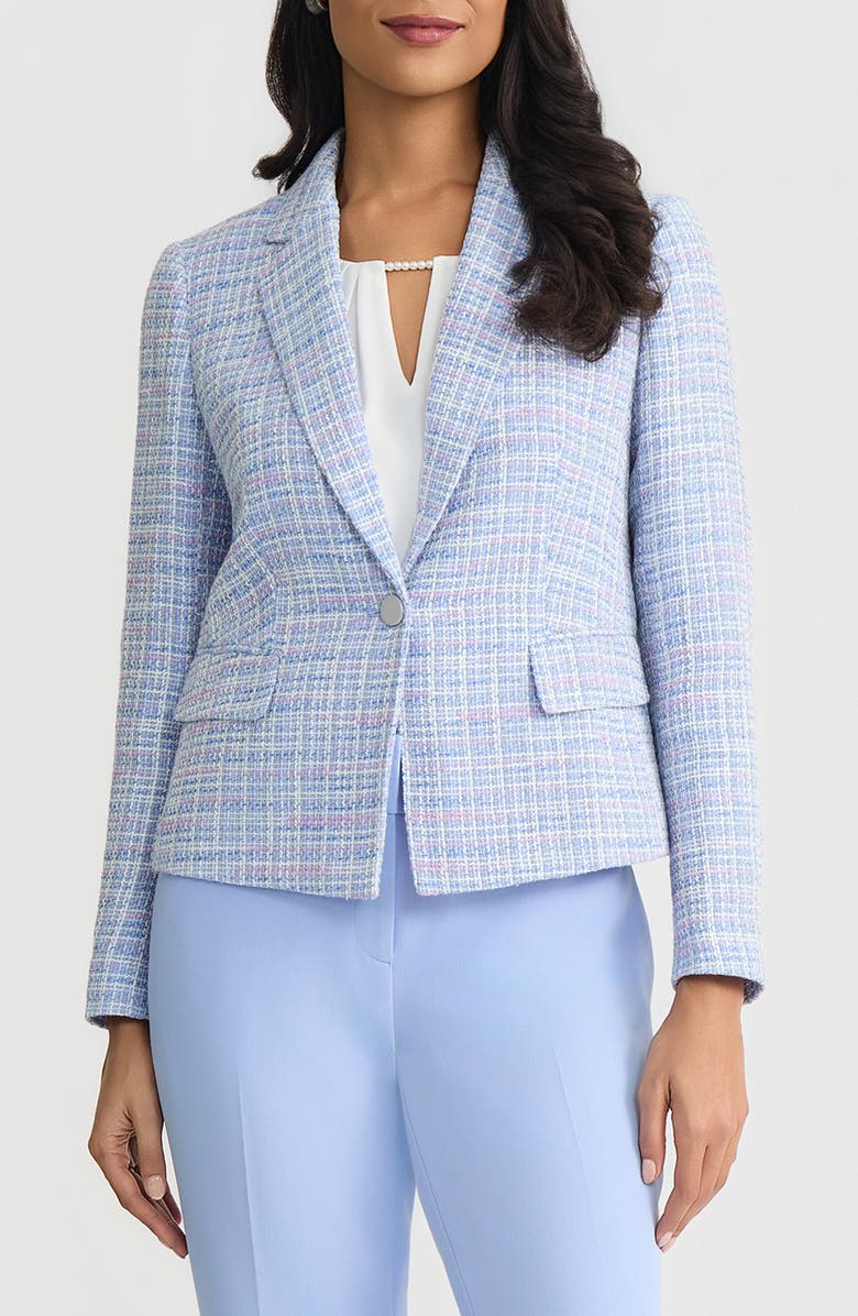 KASPER One-Button Tweed Jacket, Main, color, Paris Bleu Multi