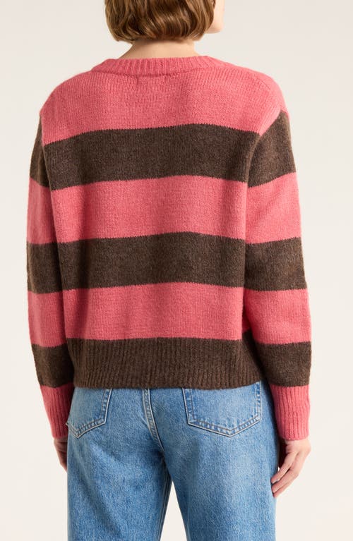 Frnch Sandy Stripe Button Front Cardigan In Pink