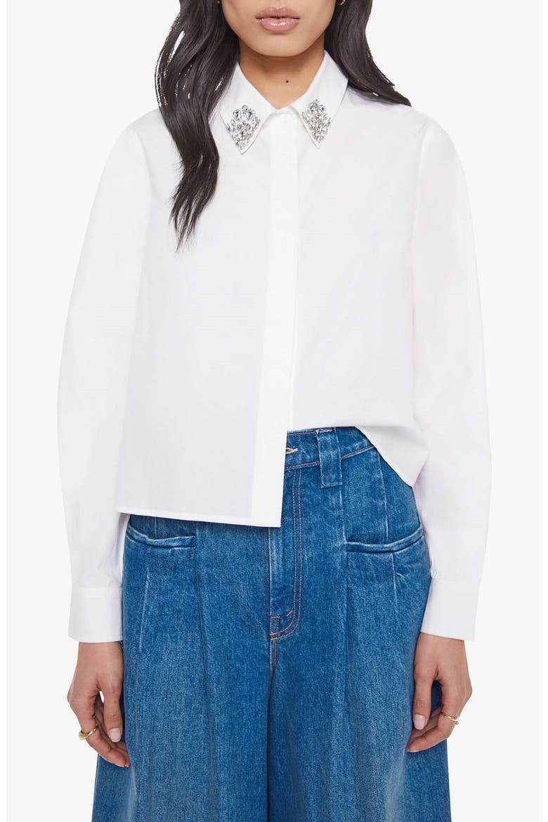 The Honor Rhinestone Detail Cotton Button-Up Shirt, Main, color, WHITE