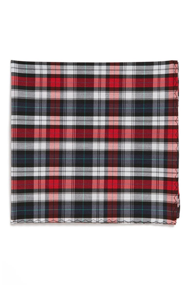 'Sturgess Plaid' Cotton Pocket Square, Main, color, RED/ BLACK