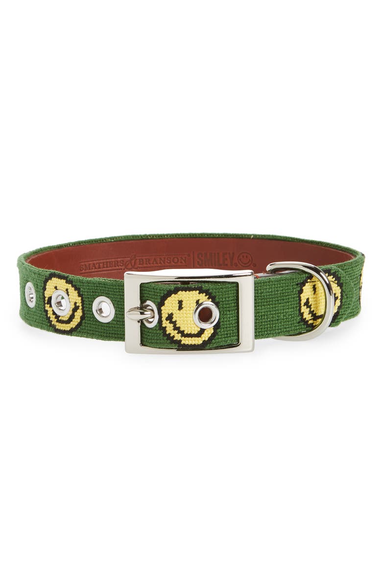 Smathers & Branson Smiley<sup>®</sup> x Smathers & Branson Smiley Face Needlepoint Dog Collar, Main, color, 