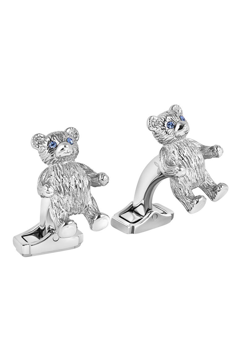 Crystal Teddy Bear Cuff Links, Main, color, BLUE