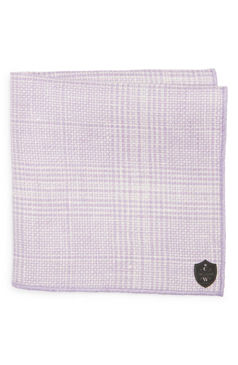 CLIFTON WILSON Lavender Plaid Linen Pocket Square, Main, color, Lavender