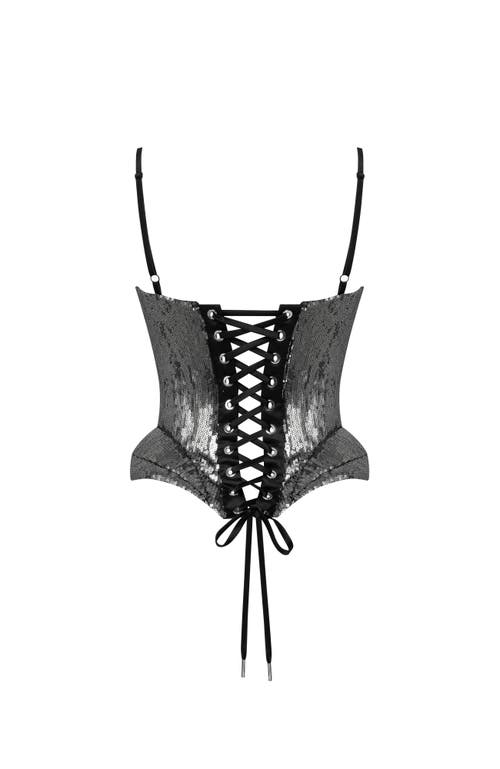 Milla Sensational Spaghetti Straps Sequined Gray Corset In Gray