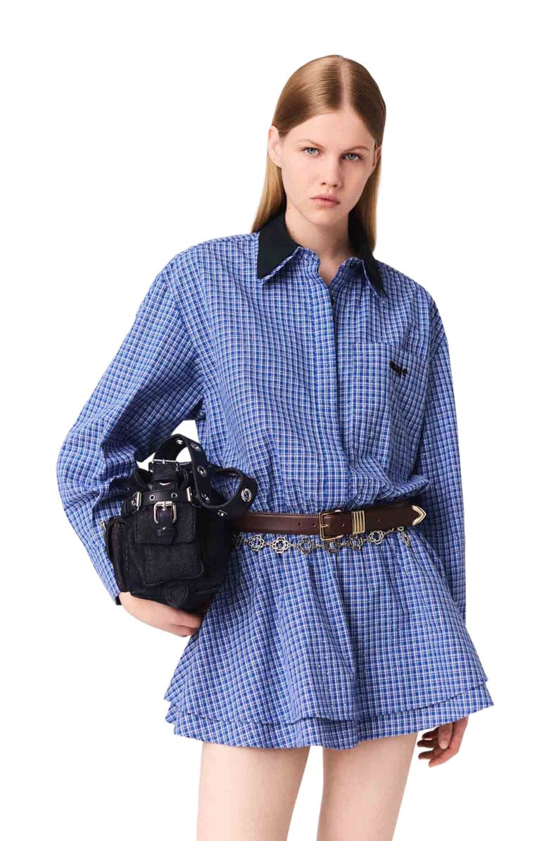 maje Stretch cotton rhinestone jumpsuit, Alternate, color, Blue Rhinestoned Tiles Print