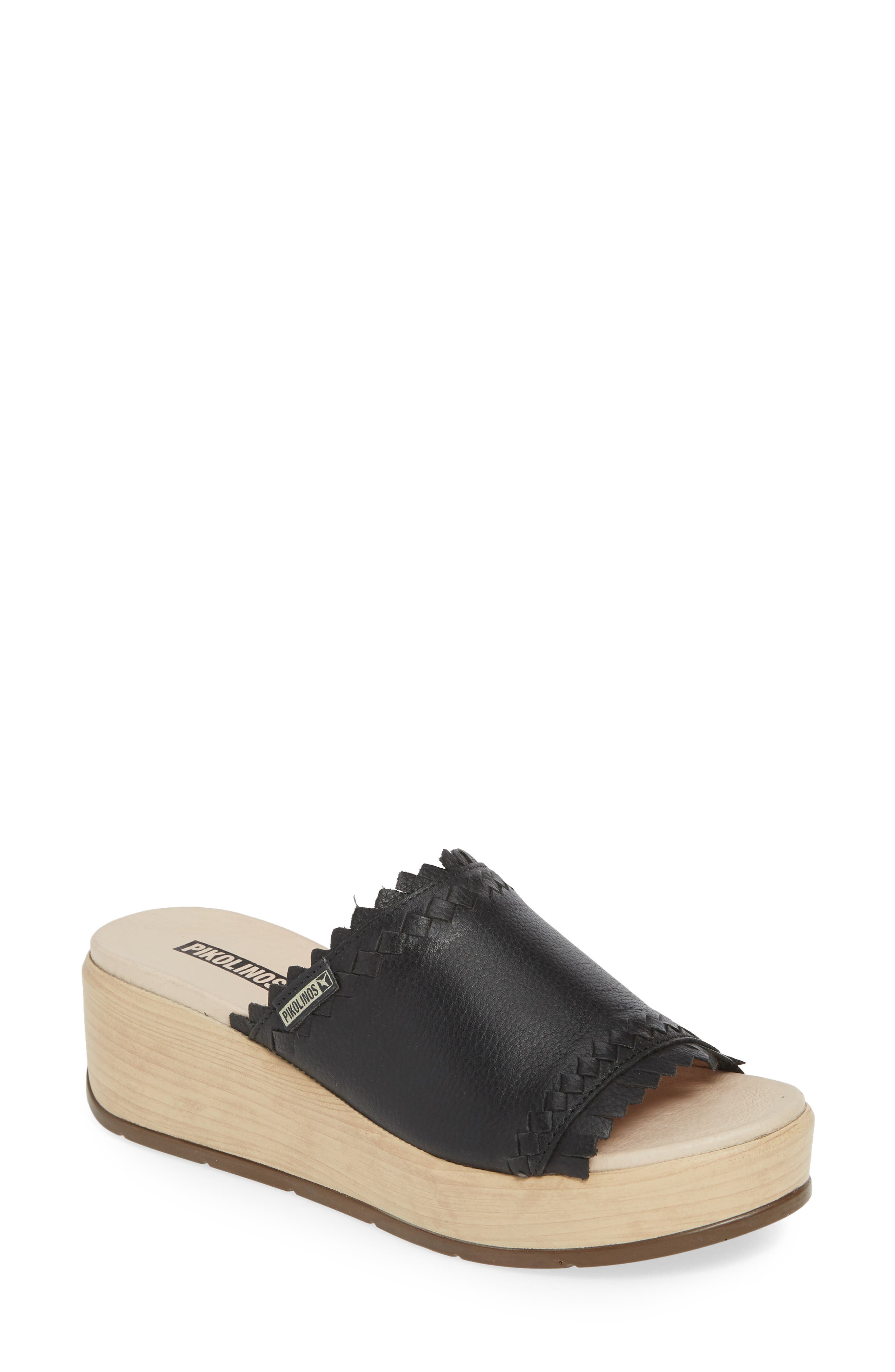 Costacabana Platform Slide Sandal, Main, color, BLACK LEATHER