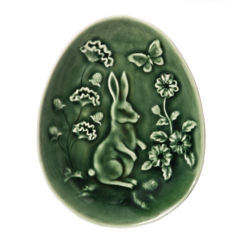 Green Rabbit Toile Shaped Plate