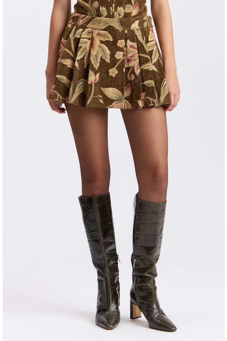 Floral Brocade Pleated Skort, Main, color, BROWN FLORAL MULTI