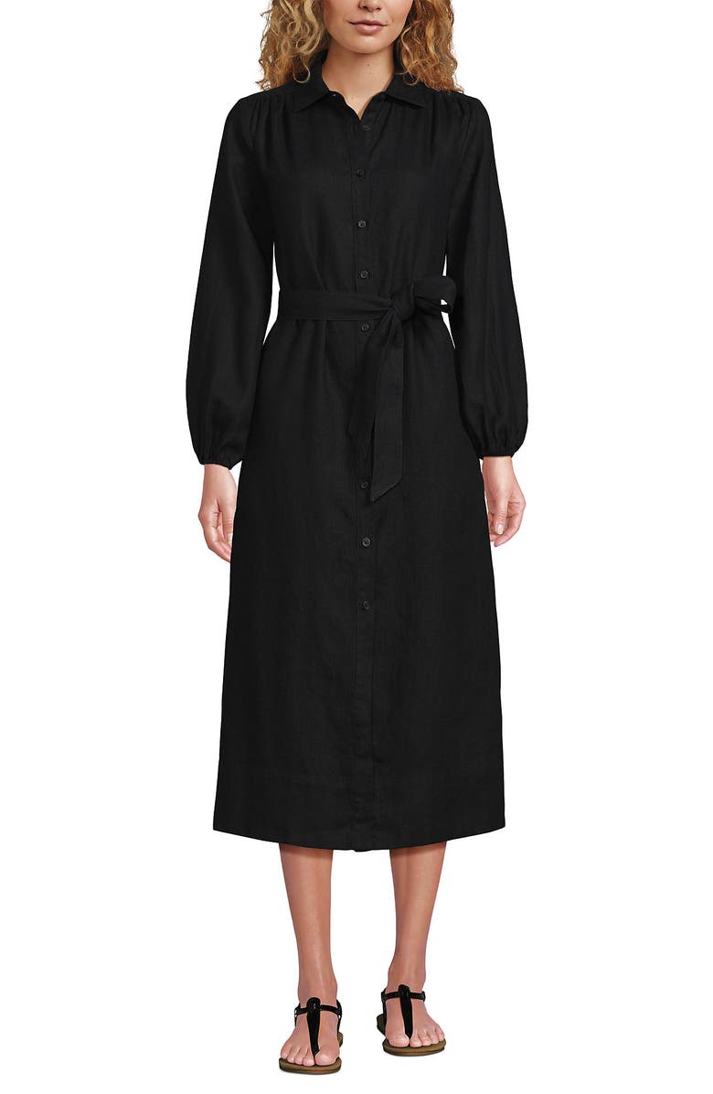 Lands' End Linen Long Sleeve Midi Shirt Dress, Main, color, 