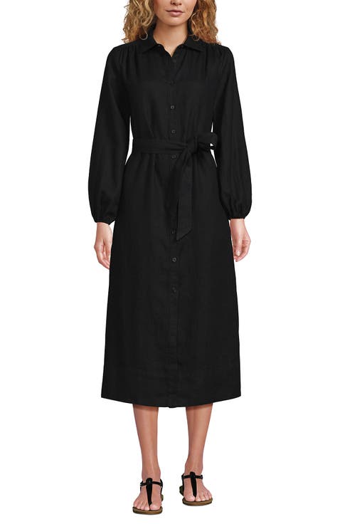 Linen Long Sleeve Midi Shirt Dress