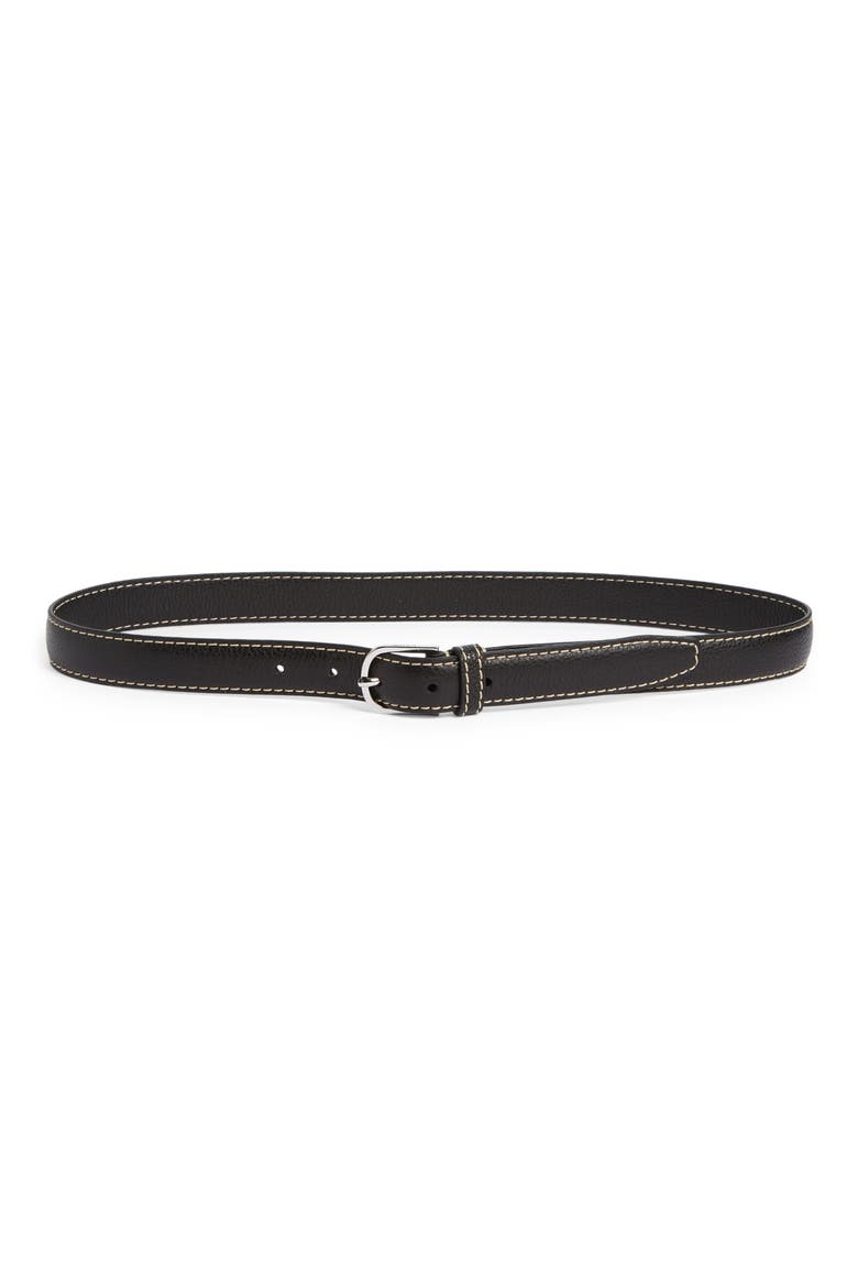 Slim Leather Belt, Main, color, BLACK