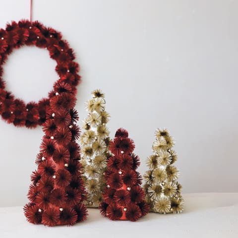 Glittered Tinsel Ball Tabletop Tree with Beads
