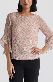KASPER Print Ruffle Sleeve Top