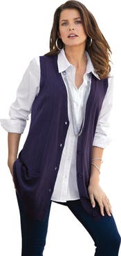 Roaman's Plus Size Drop Needle Vest Lightweight Sweater Knit