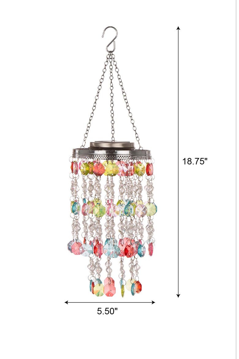 Set of 2 Solar Lighted Acrylic Jewel Beaded Wind Chime or Chandelier Hanging Decor, Alternate, color, Red