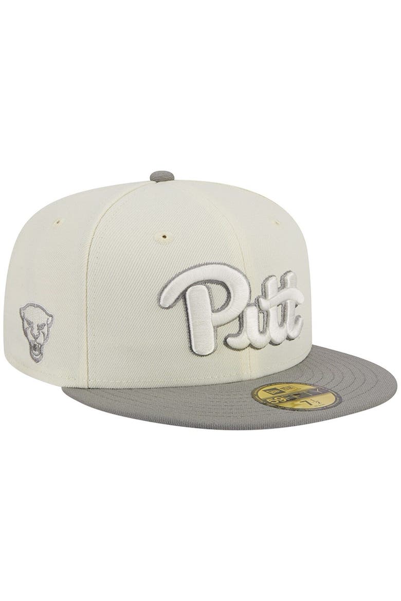 Men's New Era Stone/Gray Pitt Panthers Chrome & Concrete 59FIFTY Fitted Hat, Main, color, Cream